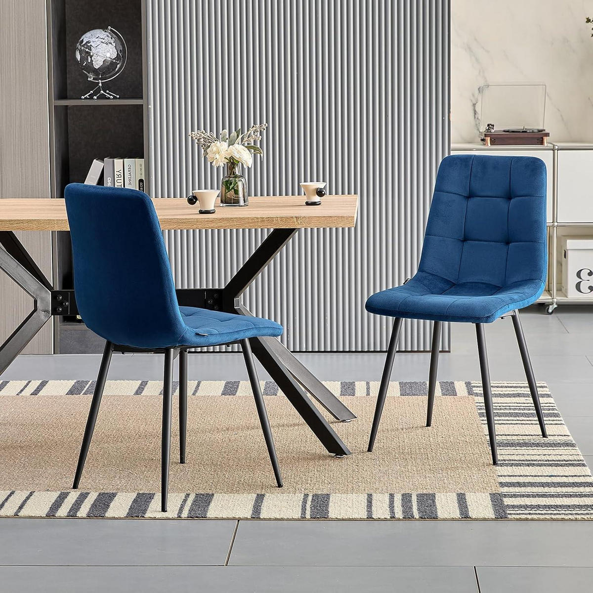 ESSZIMMERSTUHL 2er Set Samt Dunkelblau - Dunkelblau, Textil (44/89/42cm)