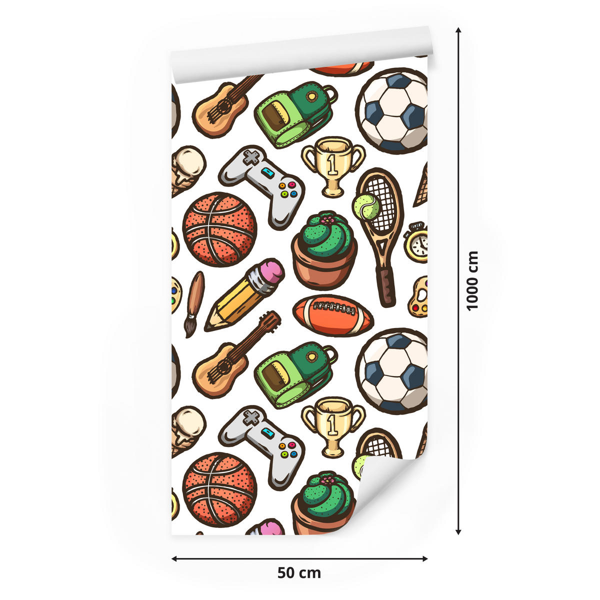 VLIESTAPETE Sport, Gaming und Gitarren – Bunt, Weiß – 50x1000 cm - Multicolor/Weiß, Papier (50/1000cm) - Muralo