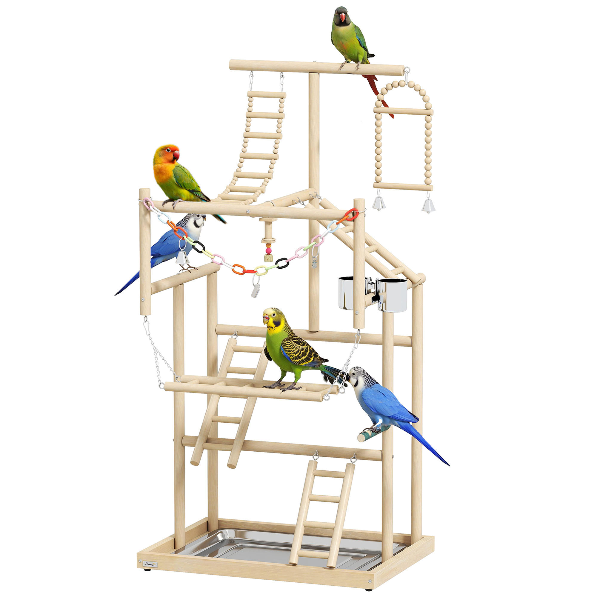 VOGELSPIELPLATZ DE-17841 4 Ebenen mit Leiter & Schaukel Natur - Naturfarben, Holz (38/95/48cm) - ComfortXL