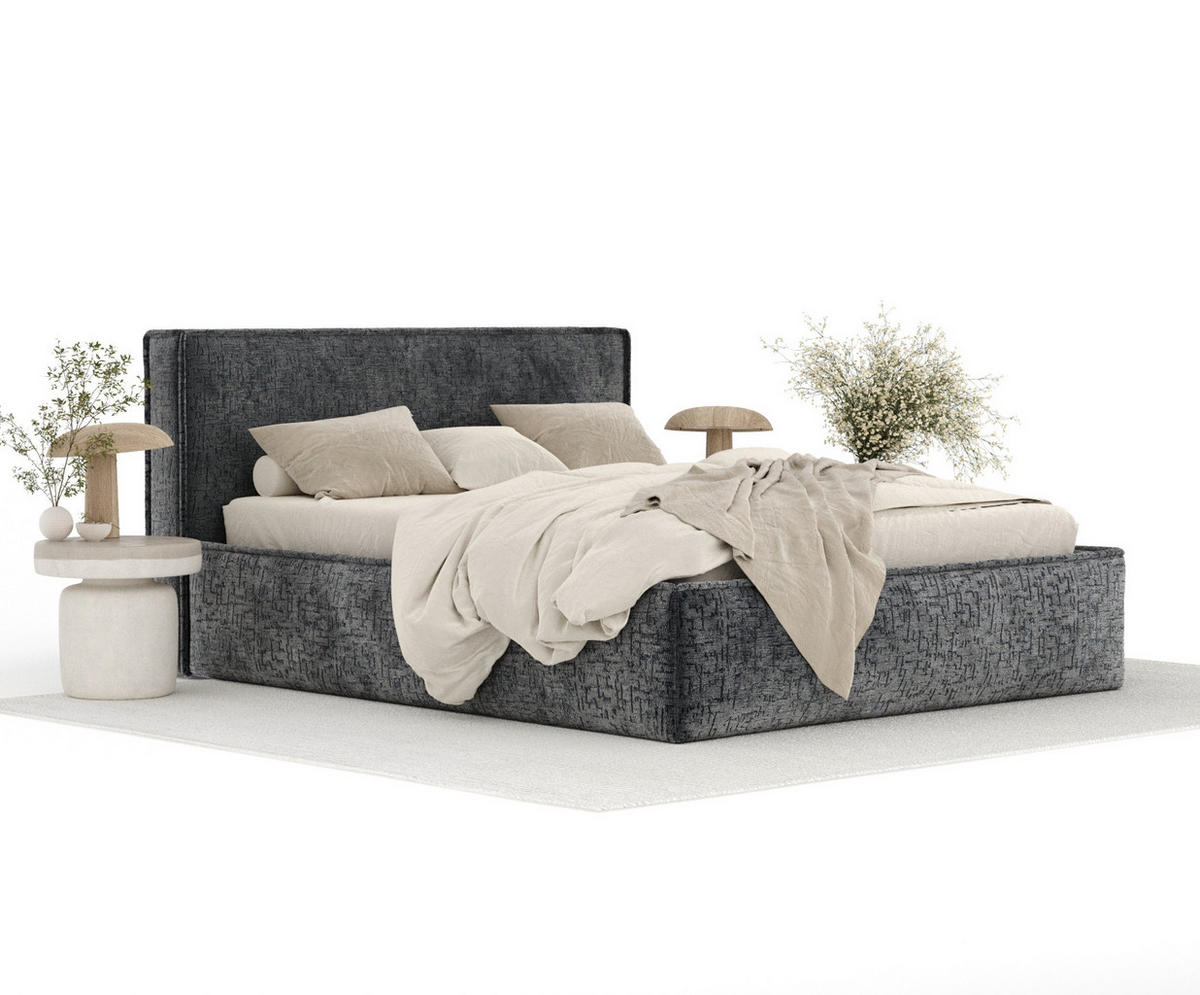 POLSTERBETT Lounge Anthrazit 120/200 cm im Chenille-Stoff - Anthrazit/Naturfarben, Holz/Holzwerkstoff (120/200cm) - Maison de Reve