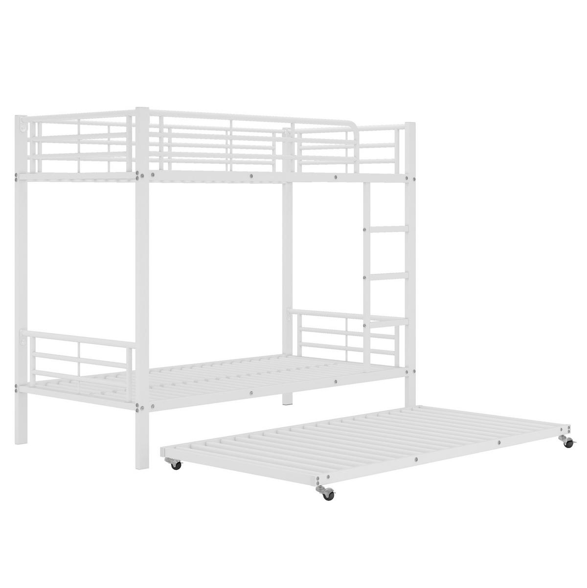 ETAGENBETT aus Metall 90x200/90x190 cm in Weiß mit Ausziehbett - Weiß, Metall (90/190cm) - Modfu