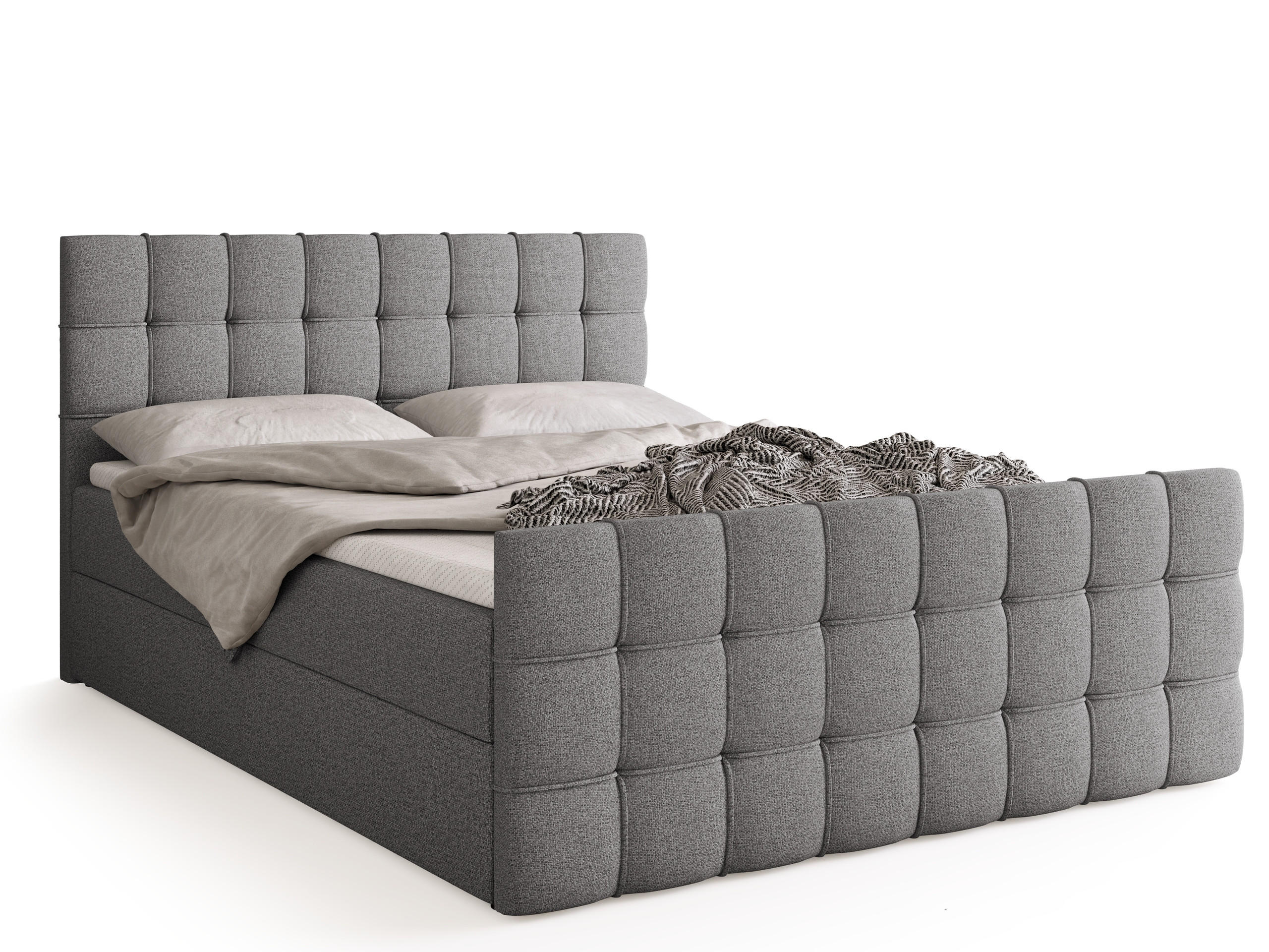 BOXBETT Detroit Duo mit Topper 160/200 Hellgrau - Hellgrau, Textil (160/200cm) - Bromarkt