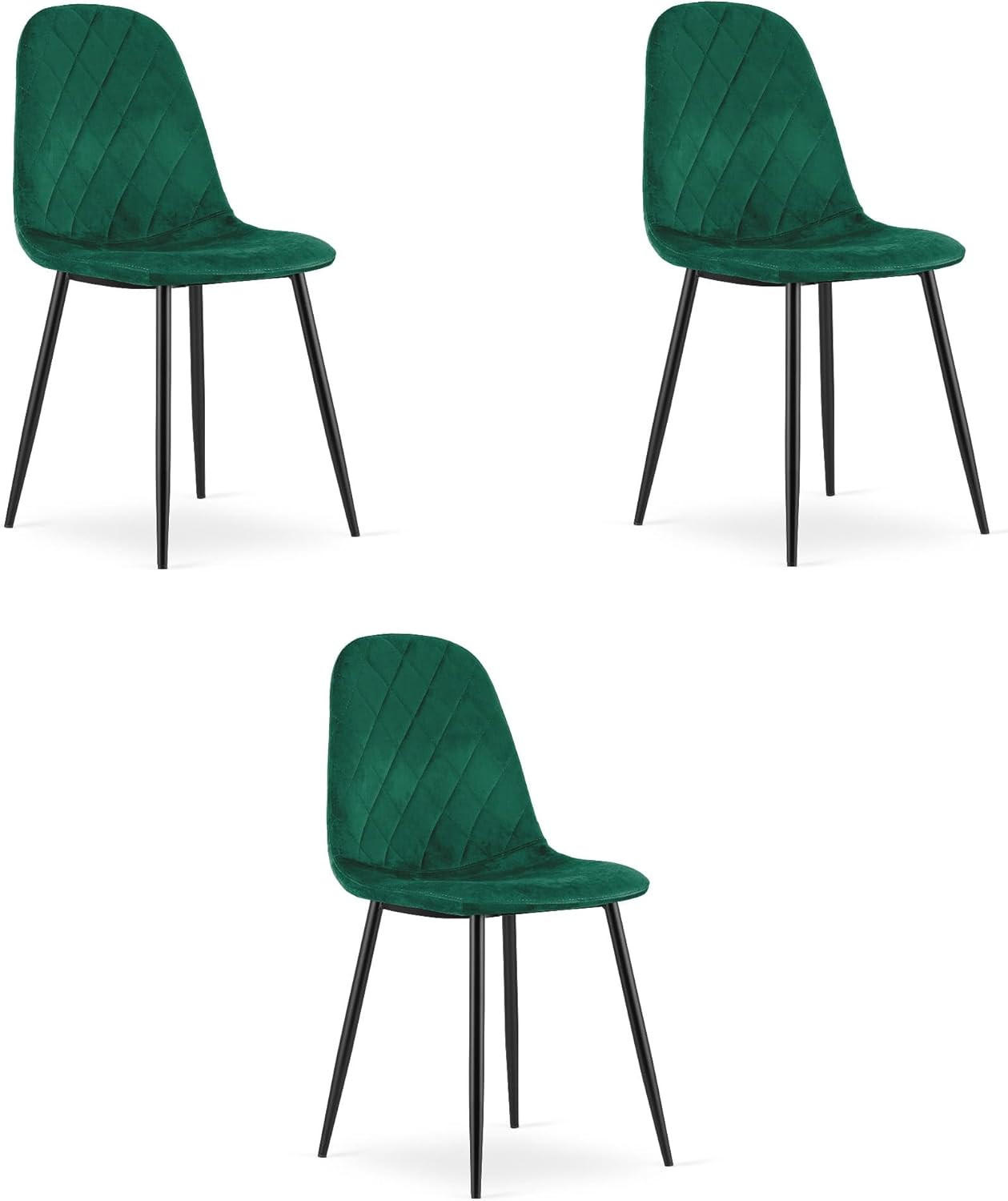 ESSZIMMERSTUHL 3er Set Dunkelgrüner Velours, Diamant-gepolsterte Rückenlehne, Bequeme Sitzfläche - Grün, Textil (51/86/56cm) - Best For Home