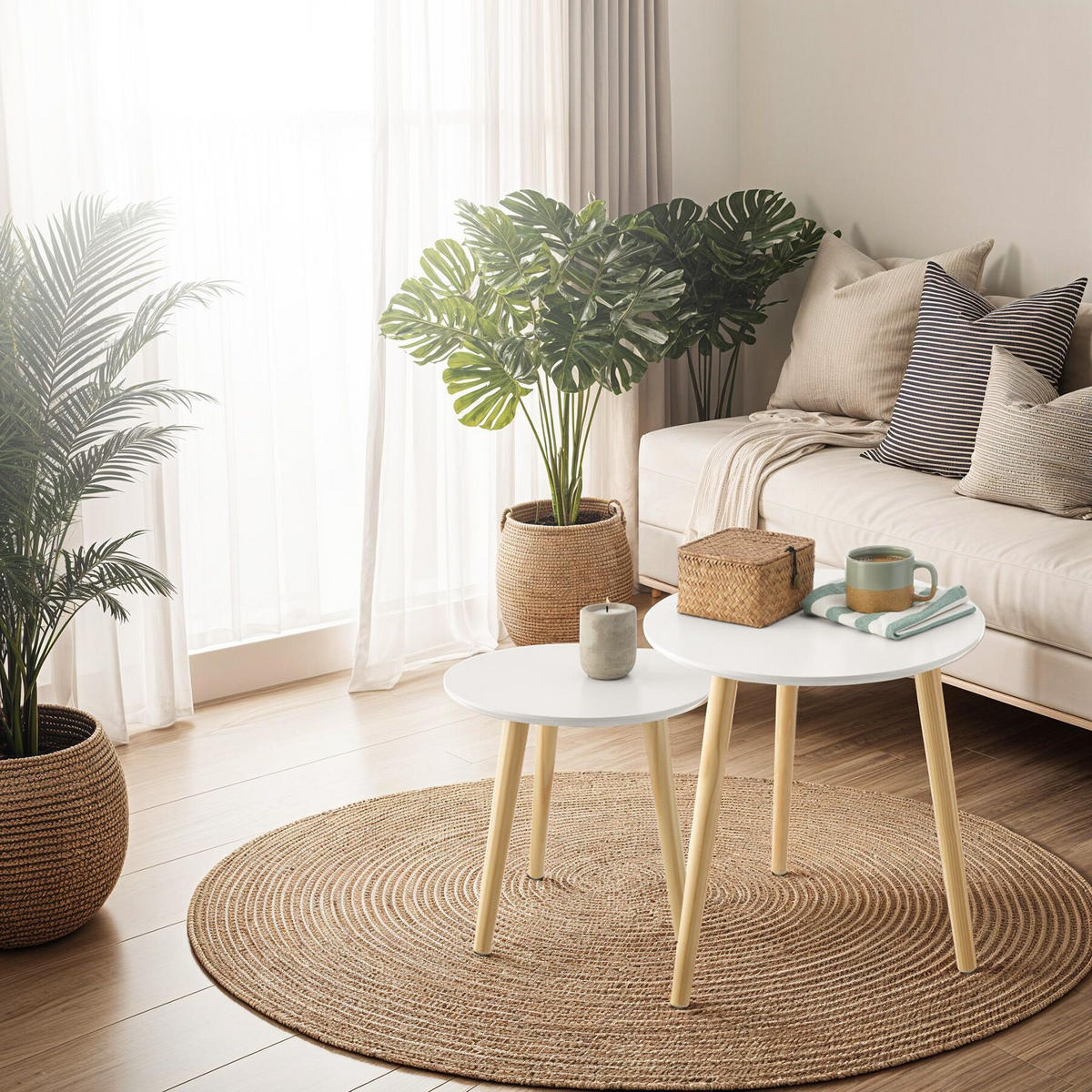 BEISTELLTISCH 2er Set Skaland, Belastbarkeit je 30 kg, braun/weiß - Braun/Weiß, Holz (46/46/50.5cm) - tectake