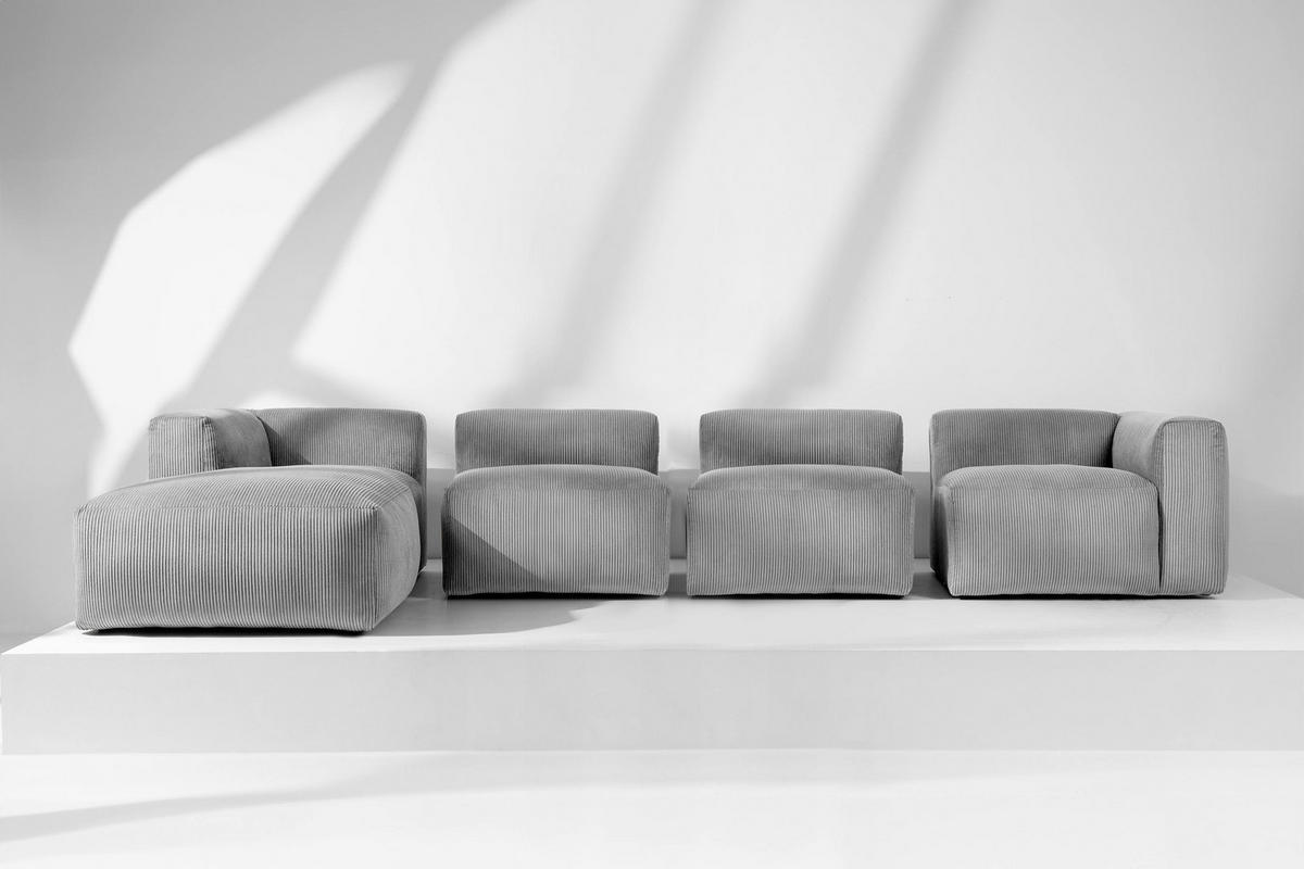 ECKMODULSOFA-LINKS BUFFO 6-Sitzer mit extrem weicher Sitzfläche, Kordstoff, hellgrau - Hellgrau, Textil (377/180cm) - KONSIMO®