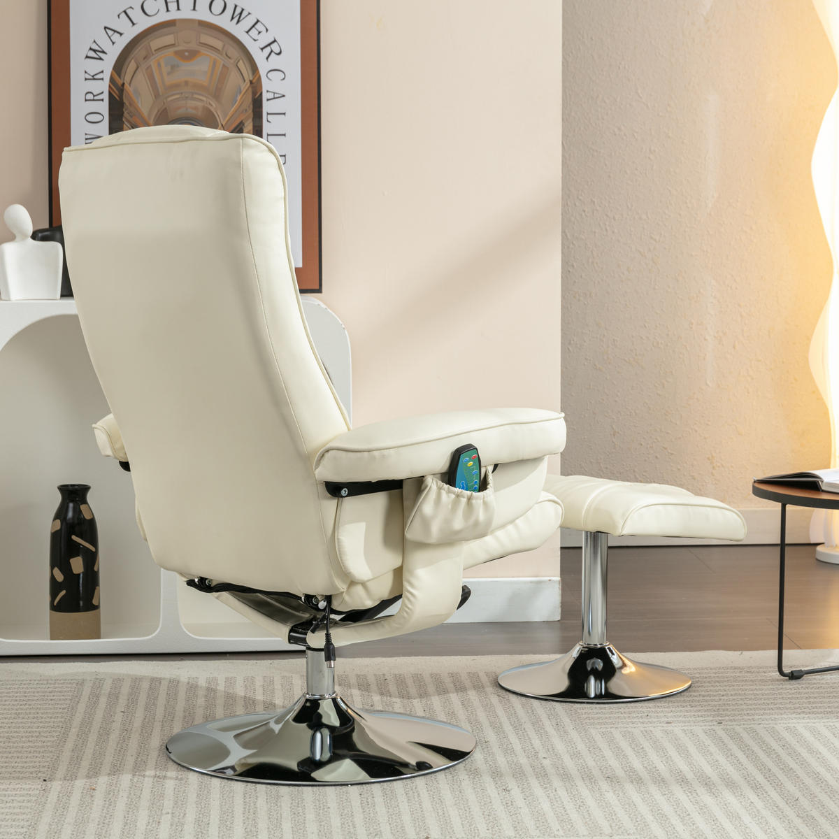 MASSAGESESSEL PU-Leder mit Fußhocker 79/79/106 cm Beige - Beige, Kunststoff (79/106/79cm) - Redom