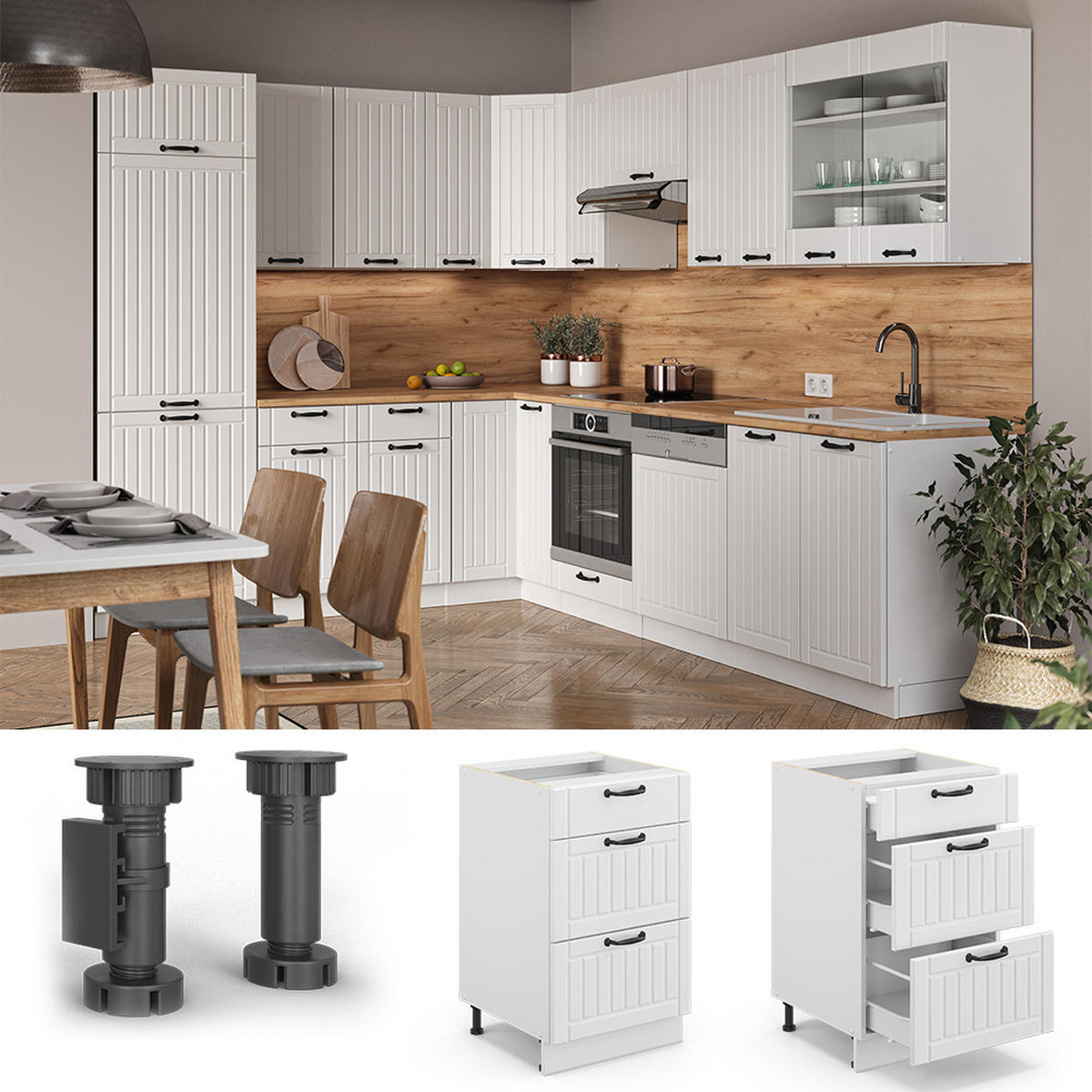 KÜCHENUNTERSCHRANK Fame-Line Weiß Landhaus 50 cm ohne AP - Weiß, Holzwerkstoff (50/82/51.6cm) - Vicco