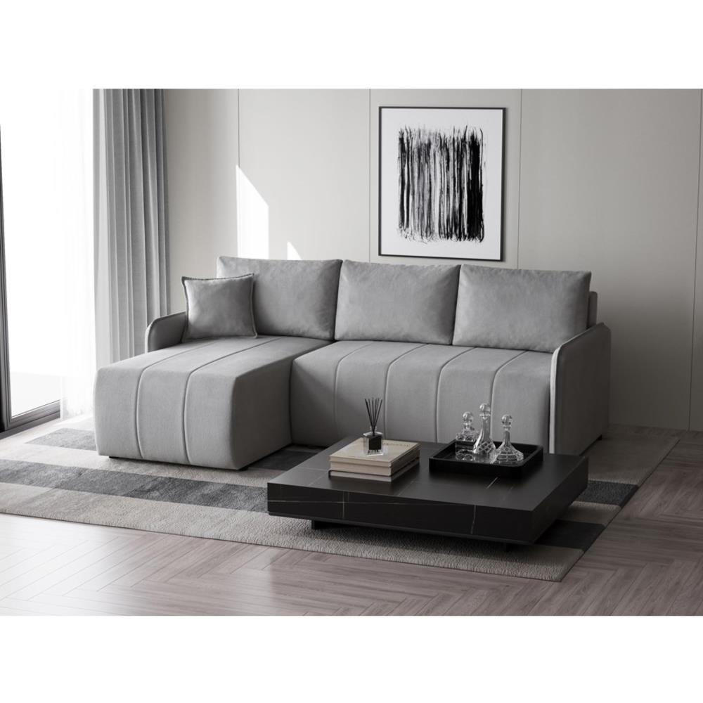 ECKSCHLAFSOFA Capri grau - Schwarz/Grau, Kunststoff/Textil (223/156cm) - Beautysofa