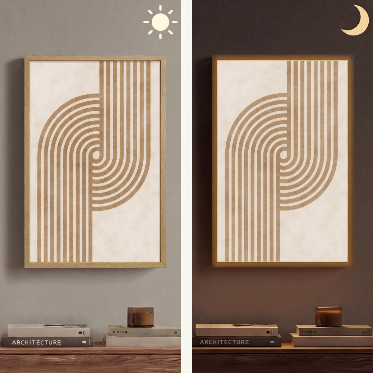 NÁSTĚNNÁ LAMPA S AKUMULÁTOREM Symetrický ohyb - měděná barva 40x60 cm - béžová, kompozitní dřevo (40/60/8cm) - OnlyWow