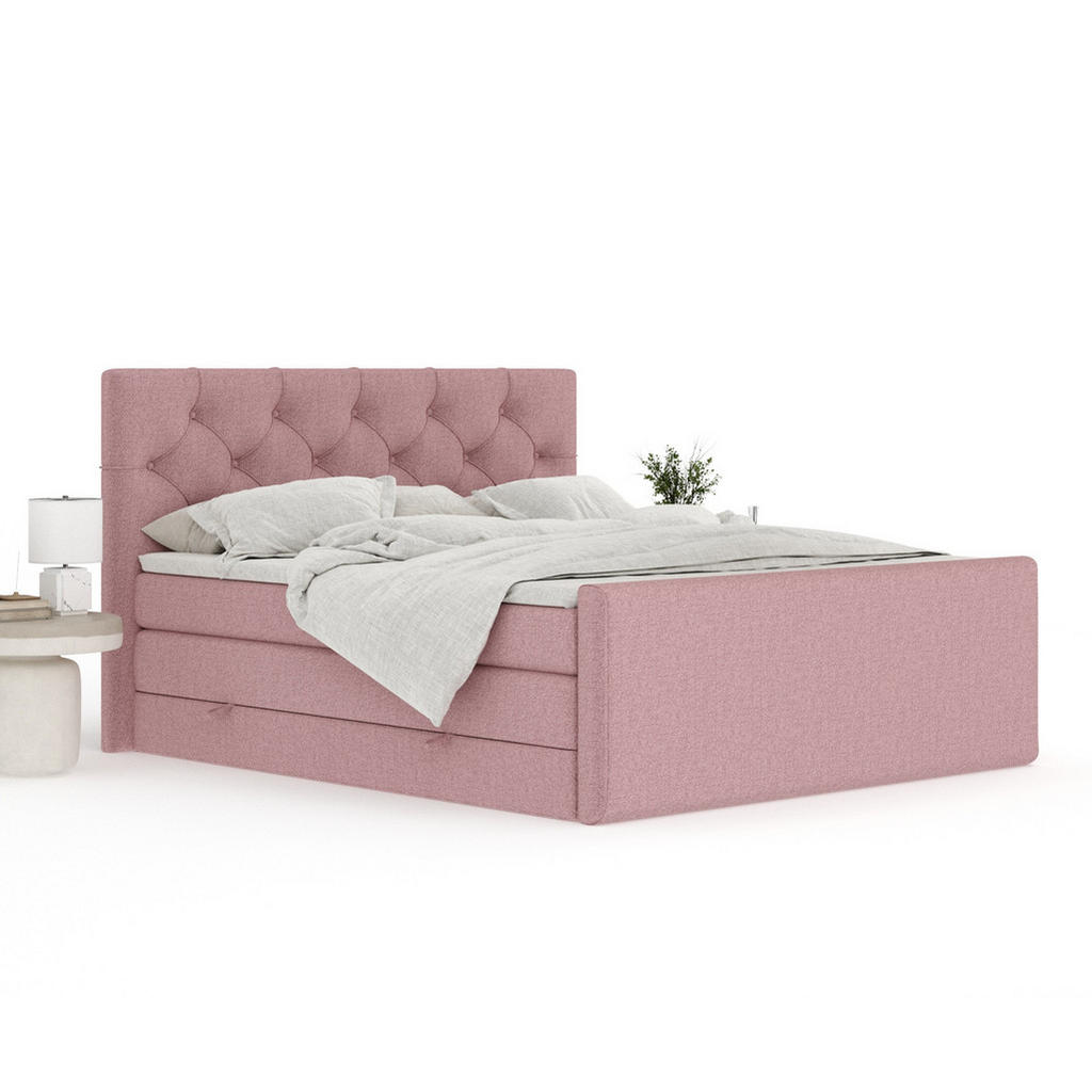 Thumbnail - Maison de Reve Boxspringbett, Rosa, Textil, Buche, Kiefer, H3 + H4, 7-Zonen, Höhe ca. 40 cm, 200x200 cm, Handmade in Eur...