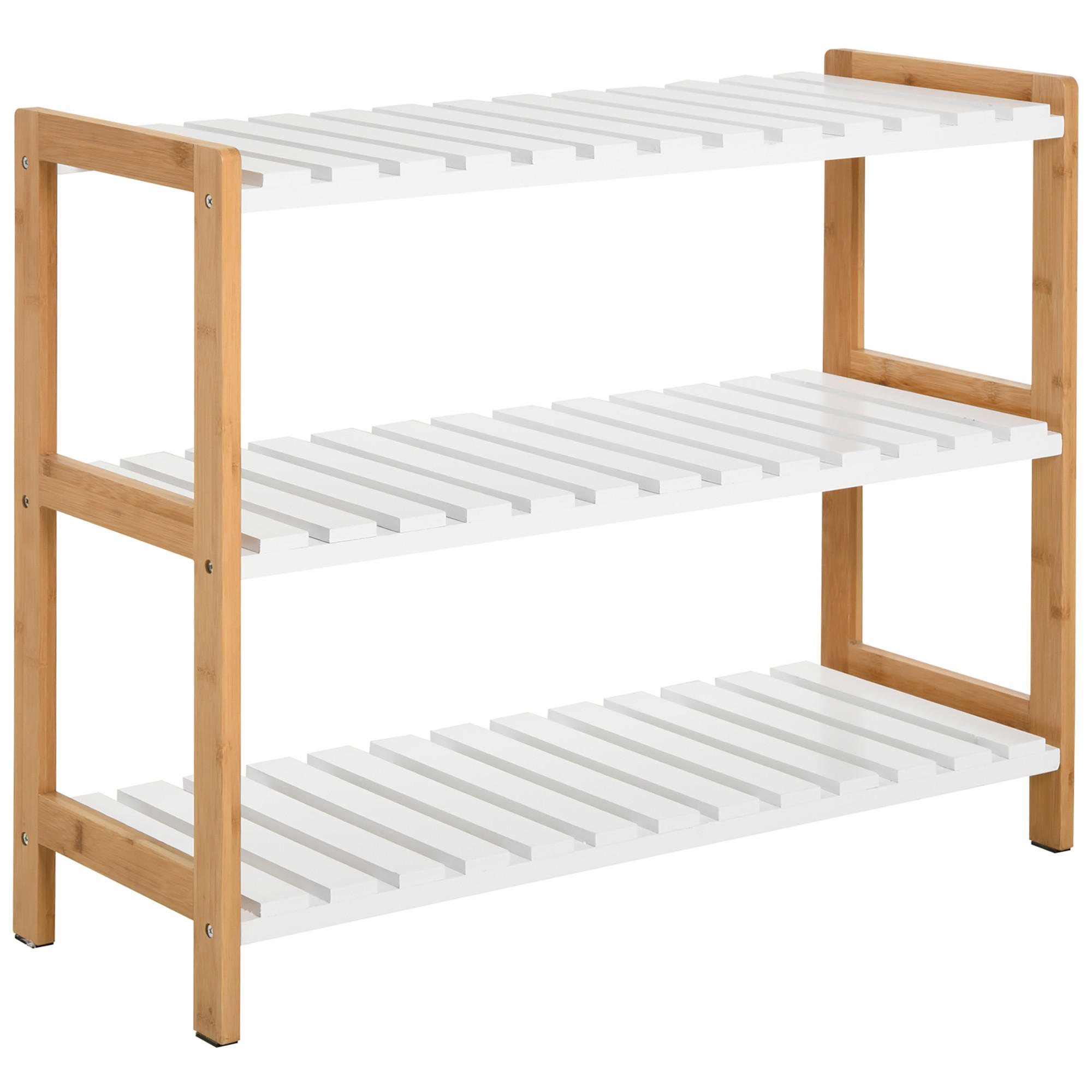 SCHUHREGAL Weiß Natur Kiefernholz MDF offen 3 Ebenen 1 Stück - Beige, Holz (70/57/26cm) - PANGIVO