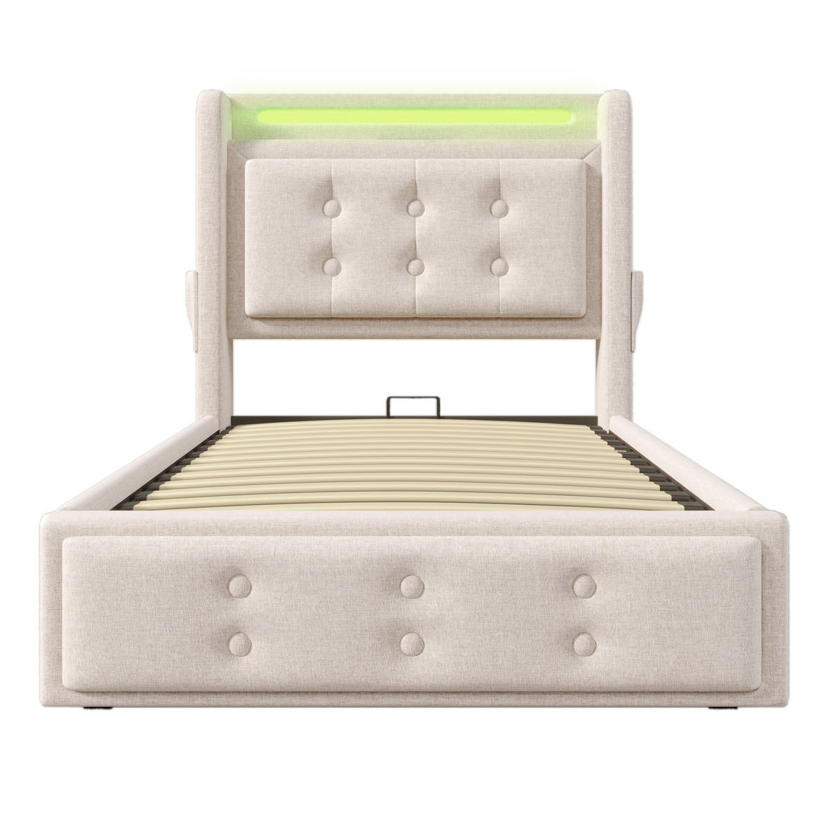 BETT mit Matratze und Stauraum 90x200 cm Beige mit USB und LED - Weiß, Metall (90/200cm) - Meubliv