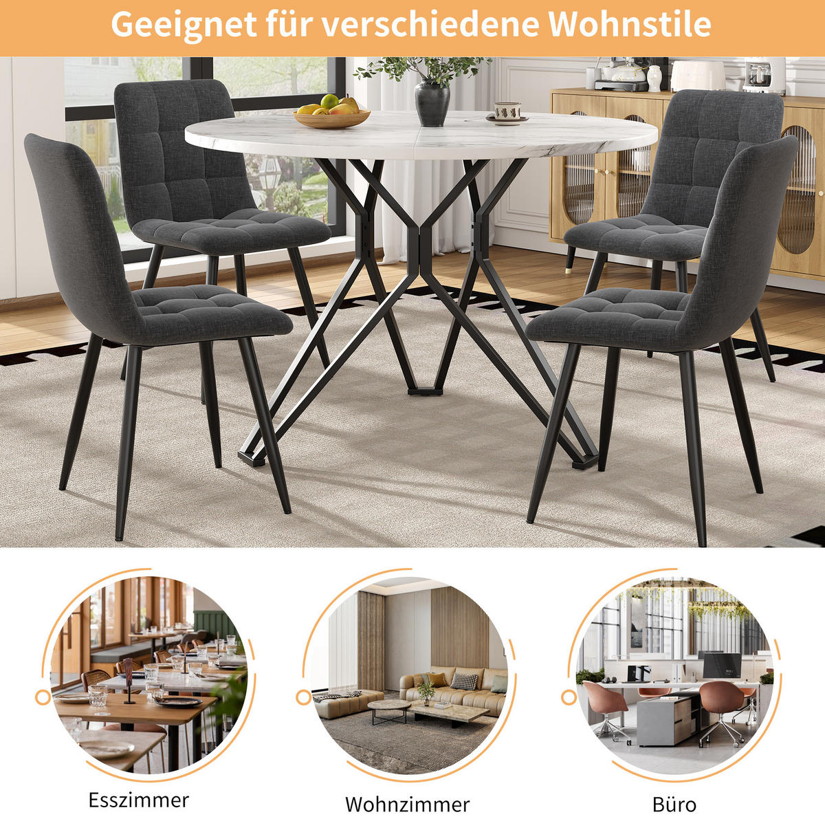 ESSTISCH 100/100/76 cm Schwarz aus MDF mit verstellbaren Füßen - Schwarz, Holzwerkstoff (100/100/76cm) - OKMYHOME