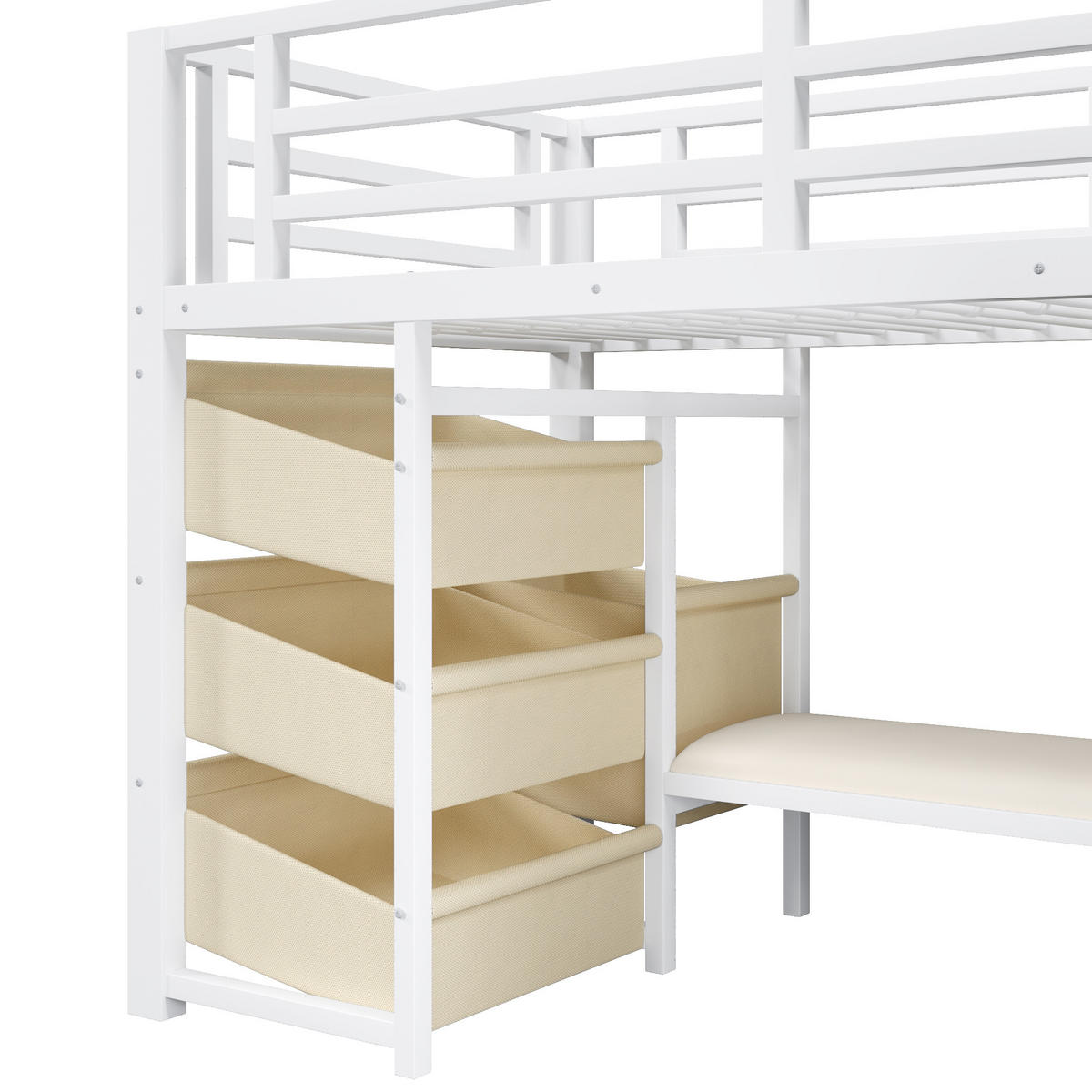 HALBHOHES BETT 90x200cm Weiß Metall LED-Licht Sitzkissen - Weiß, Metall (90/200cm) - FLIEKS