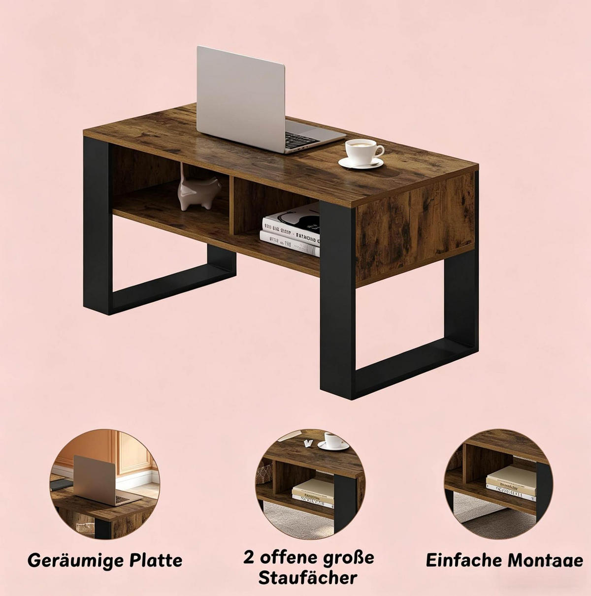 COUCHTISCH 90/45/45 cm schwarz-braun aus Holz mit 2 Fächern - Schwarz, Holz (45/90/45.5cm) - OKWISH