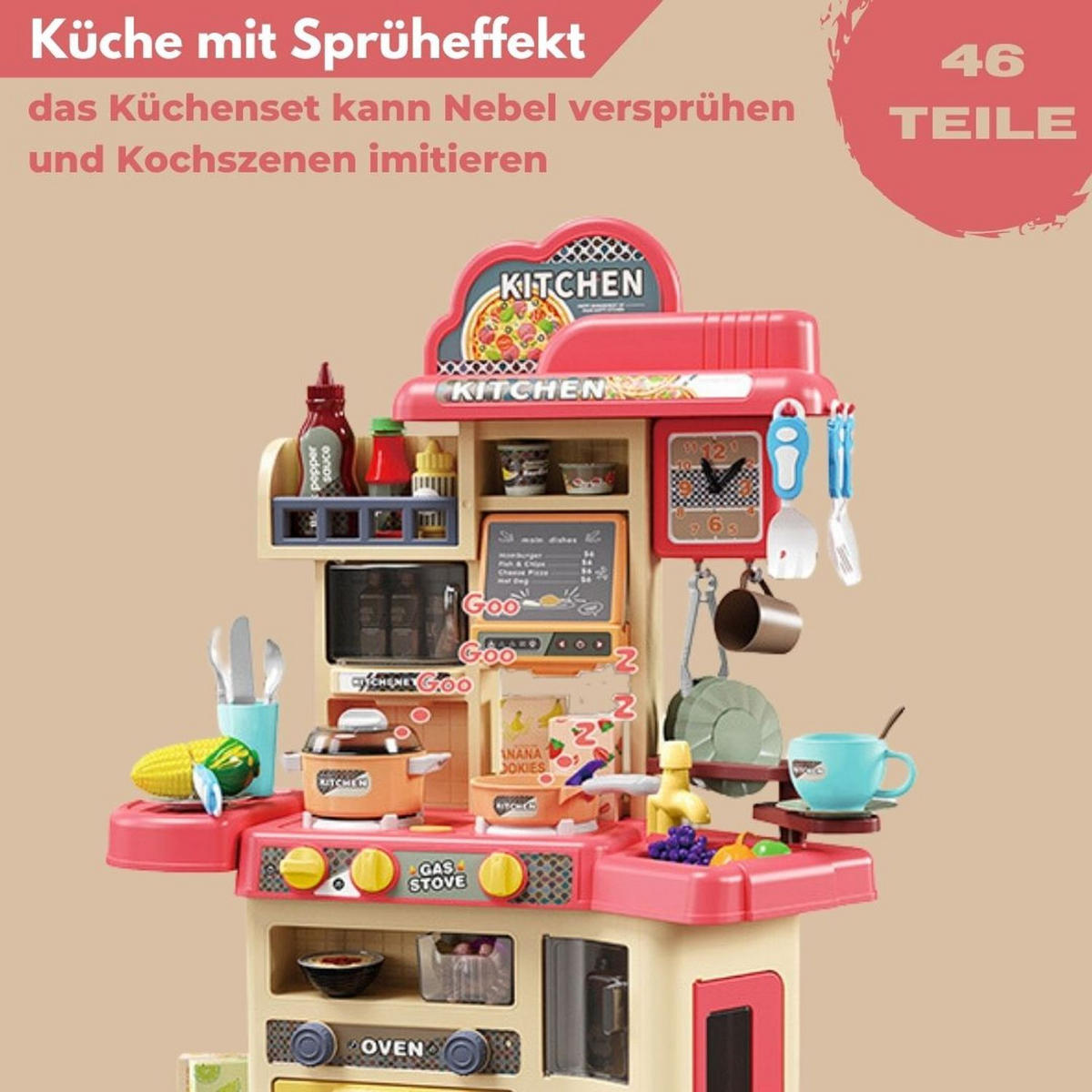 KINDERKÜCHE JOE in Rot mit Zubehör 46-tlg - Rot, Kunststoff (23/55cm) - Coemo