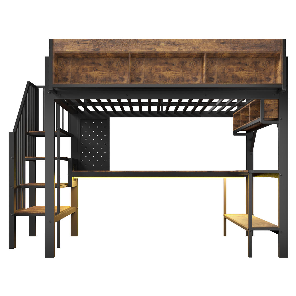 HOCHBETT 140/200 cm DE-32533 mit Eckschreibtisch Braun-Schwarz - Schwarz, Metall (140/200cm) - ComfortXL