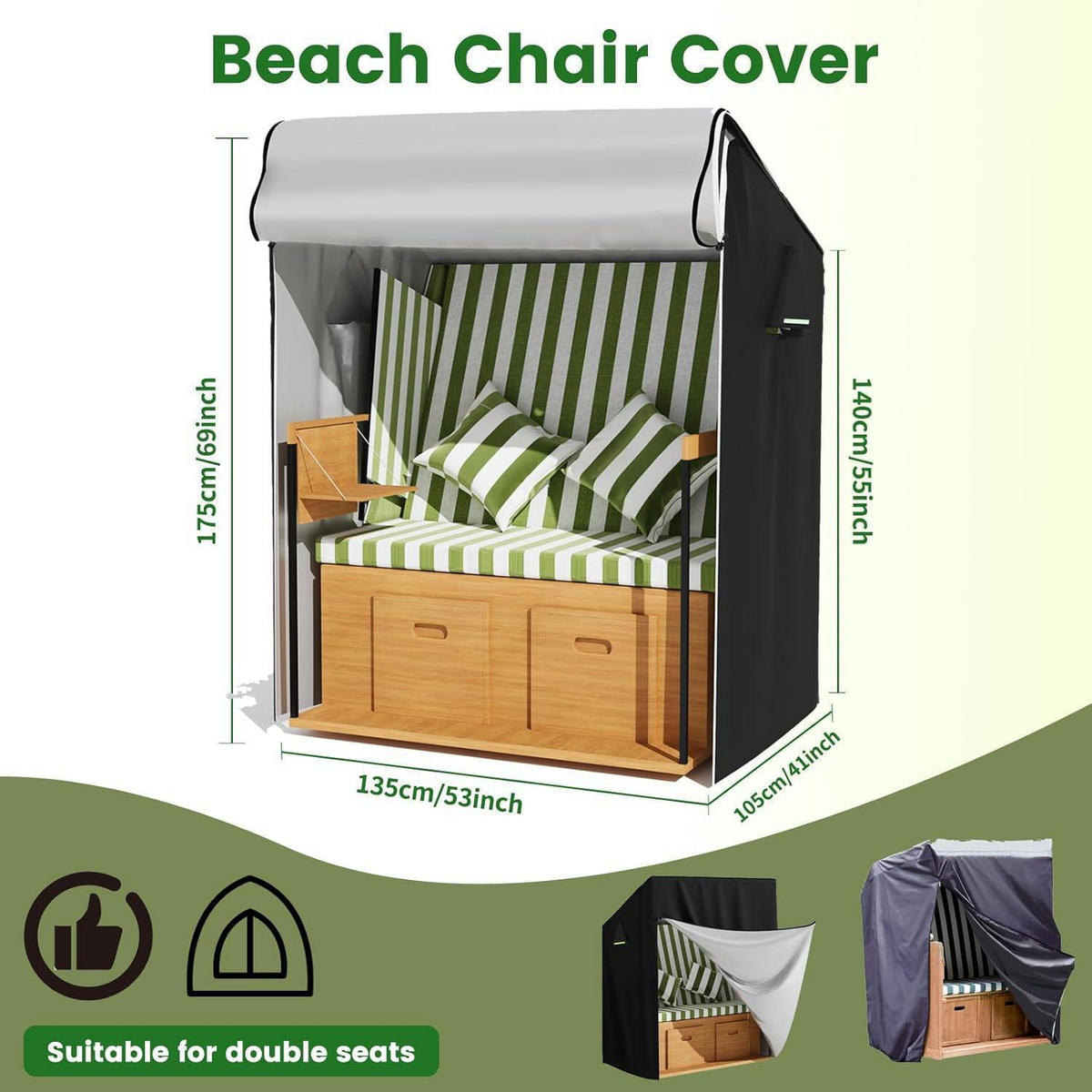 STRANDKORB Abdeckung 600D Wetterfest 135 x 105 x 175 cm Schwarz - Schwarz, Textil (105/175/135cm)