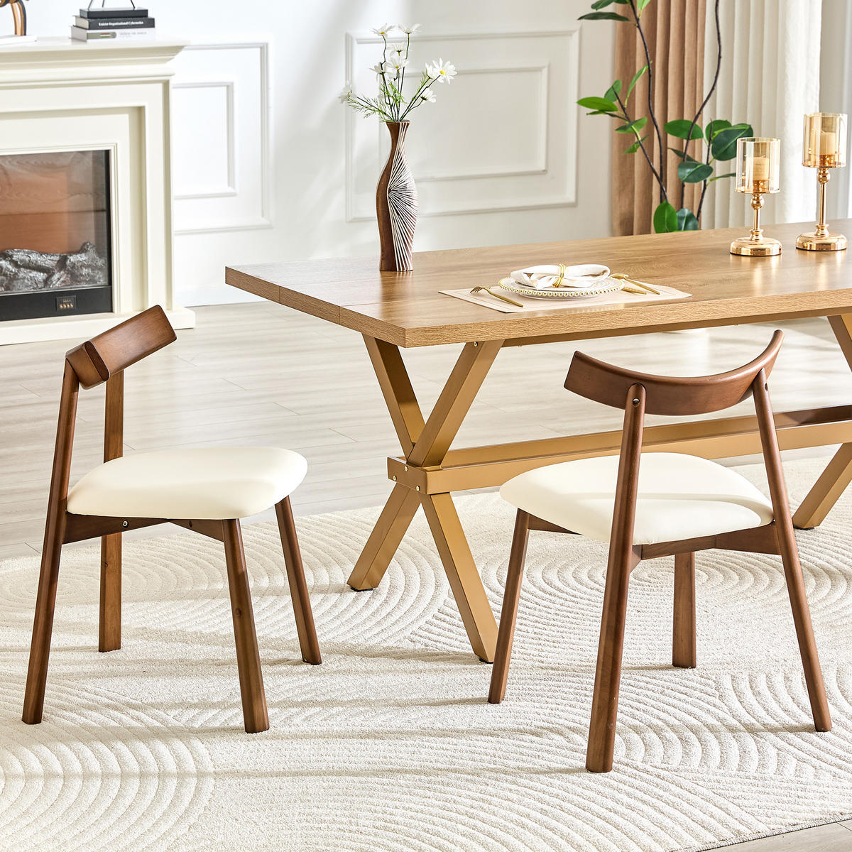 STUHL-SET DE-36709 2 Stück mit Holzgestell und gepolsterter Sitzfläche Weiß - Weiß, Holzwerkstoff (49/77.5/50cm) - ComfortXL