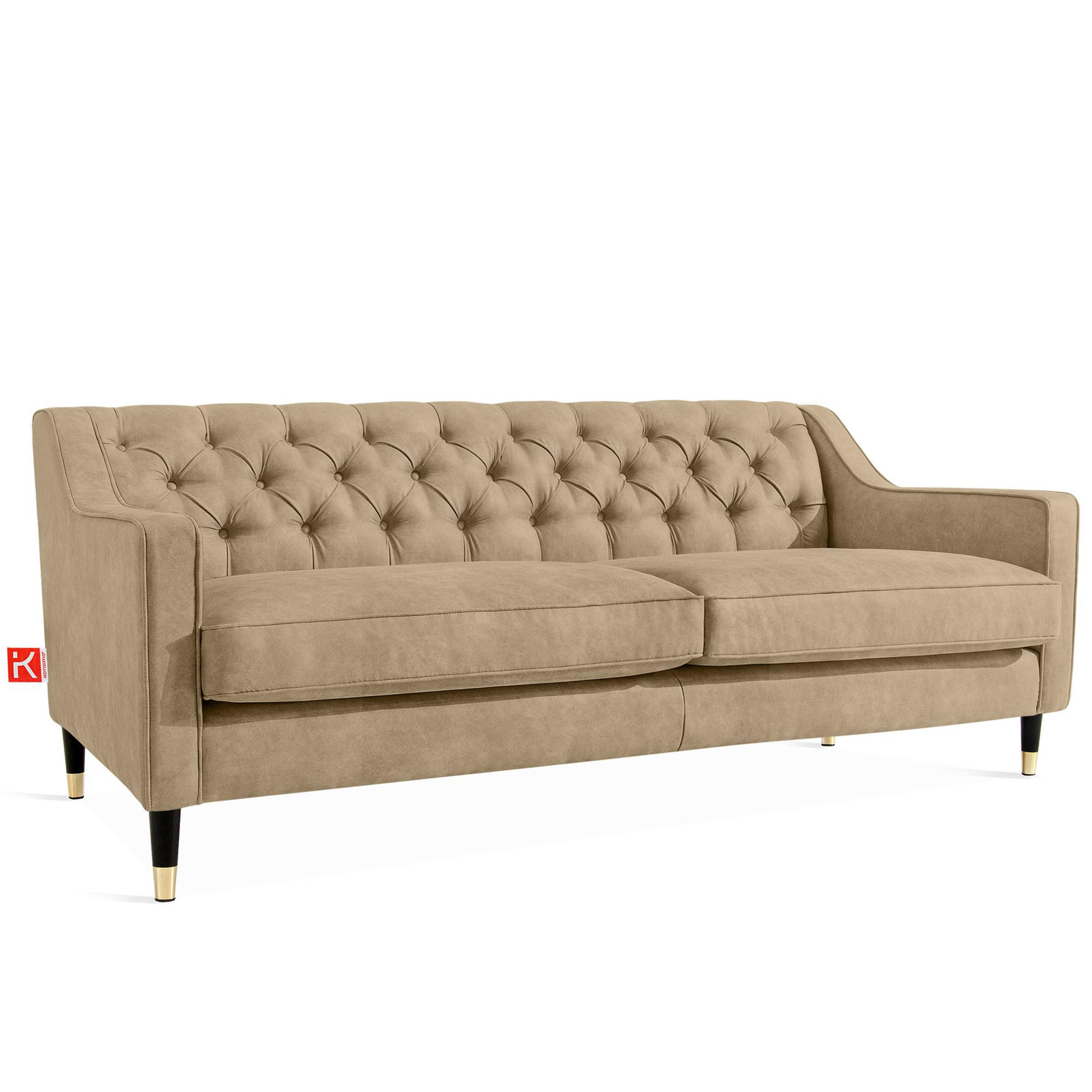 3-SITZER-SOFA NOMUS Velours, gesteppt, leicht Beige - Wengefarben/Hellbraun, Holz/Holzwerkstoff (192/78/80cm) - KONSIMO®