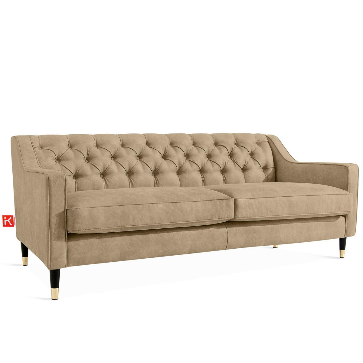 3-SITZER-SOFA NOMUS Velours, gesteppt, leicht Beige - Wengefarben/Hellbraun, Holz/Holzwerkstoff (192/78/80cm) - KONSIMO®