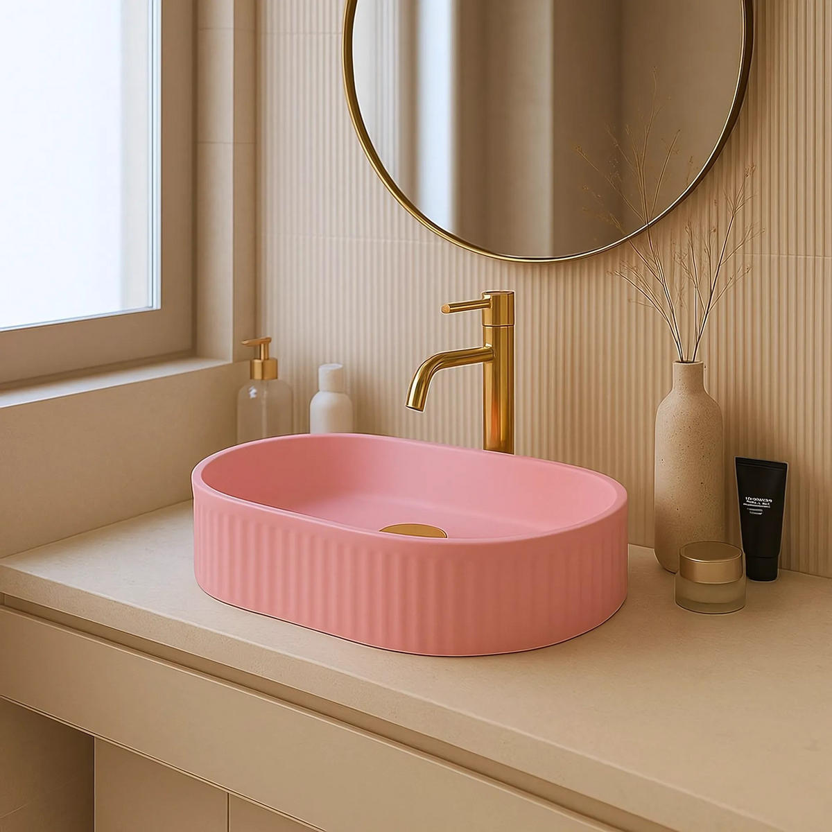 AUFSATZWASCHBECKEN Rea Vanda Bubble Gum Matt - Pink, Keramik (31/13/50cm) - REA