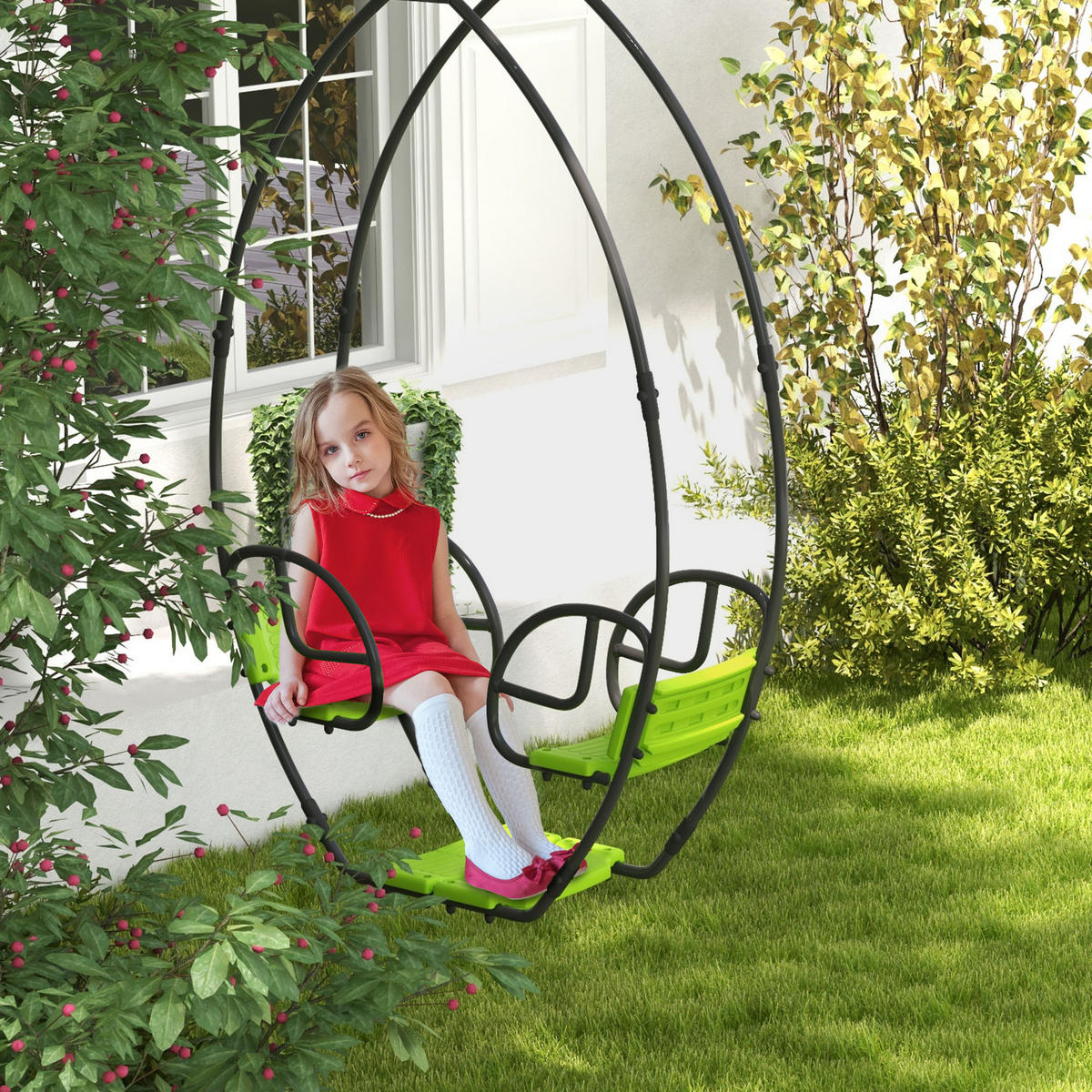 SCHAUKEL DE-17968 mit Griffen & Fußstützen für 2 Kinder Grün - Grün, Metall (40.5/110.5cm) - ComfortXL