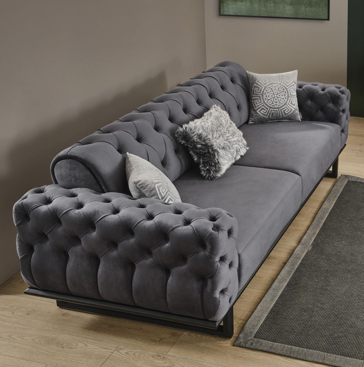 4 Sitzer SOFA Zen Samt Anthrazit - Anthrazit, Holz/Textil (270/80/100cm) - Villa Möbel