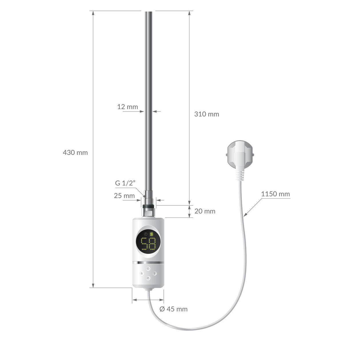 BADHEIZKÖRPER elektrisch Sahara 500x800 mm Weiß gebogen mit Heizstab 300W Digital - Weiß, Metall (50/80/3cm) - LuxeBath