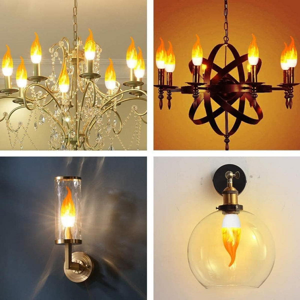LED BULB 4er-Set E14 3 W Flammeneffekt flackernd für Halloween Weihnachten Hochzeit - Weiß, Metall (11.5/4cm)