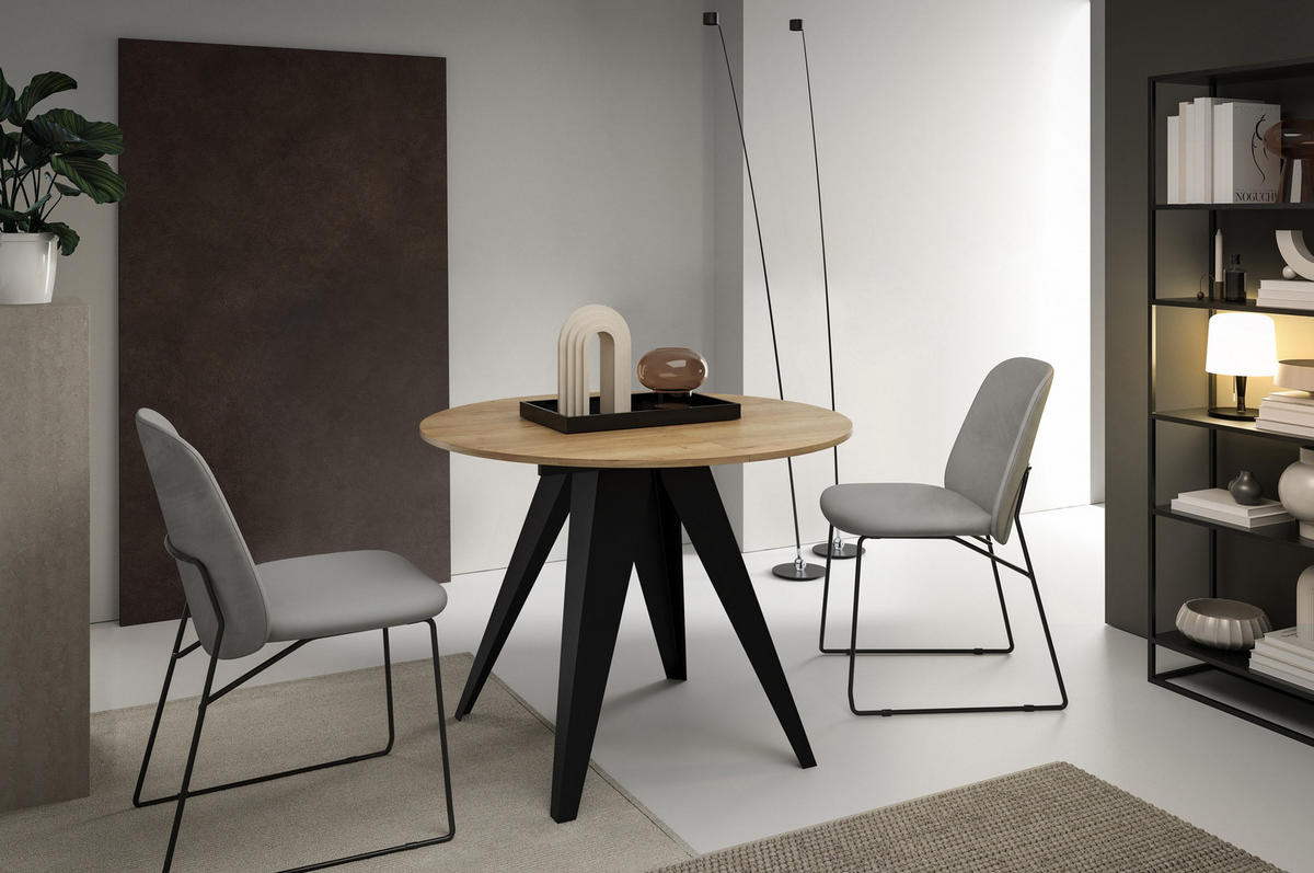 ESSTISCH Gerda - Hellbraun/Schwarz, Holzwerkstoff/Metall (90/90/76cm) - Meblini
