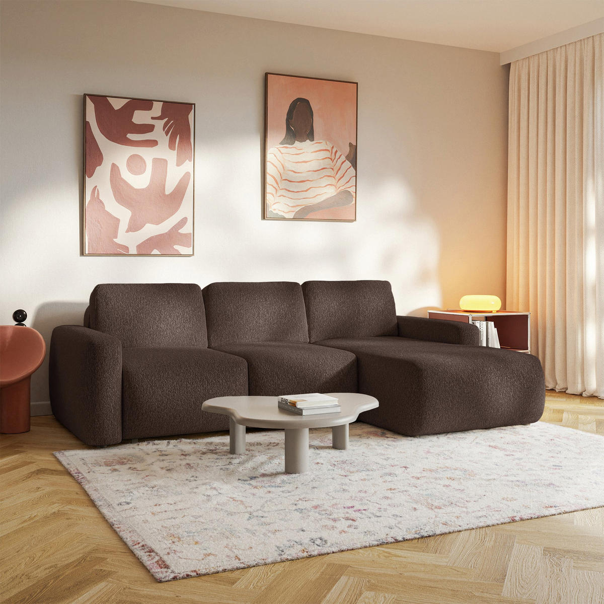 ECKSOFA Carnos Mini Braun Chenille - Schwarz/Braun, Kunststoff/Textil (164/238cm) - Selsey