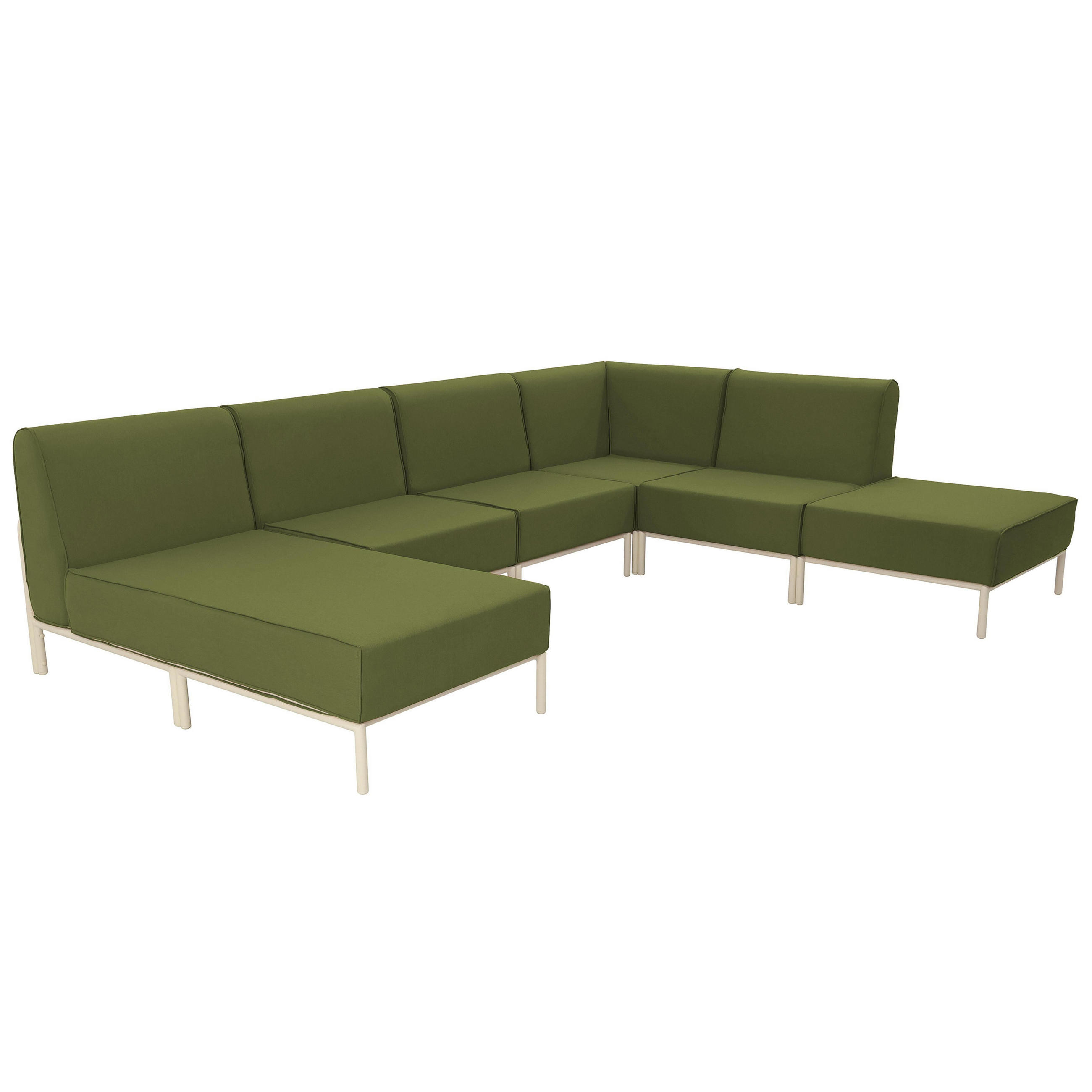 GARTENSOFA mit 6 Sitzplätzen, Khakigrün - Grün, Textil (180/78/360cm) - Oviala