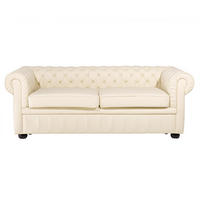 SOFA Leder Creme Chesterfield - Beige, Leder/Fell (195/70/75cm) - Beliani
