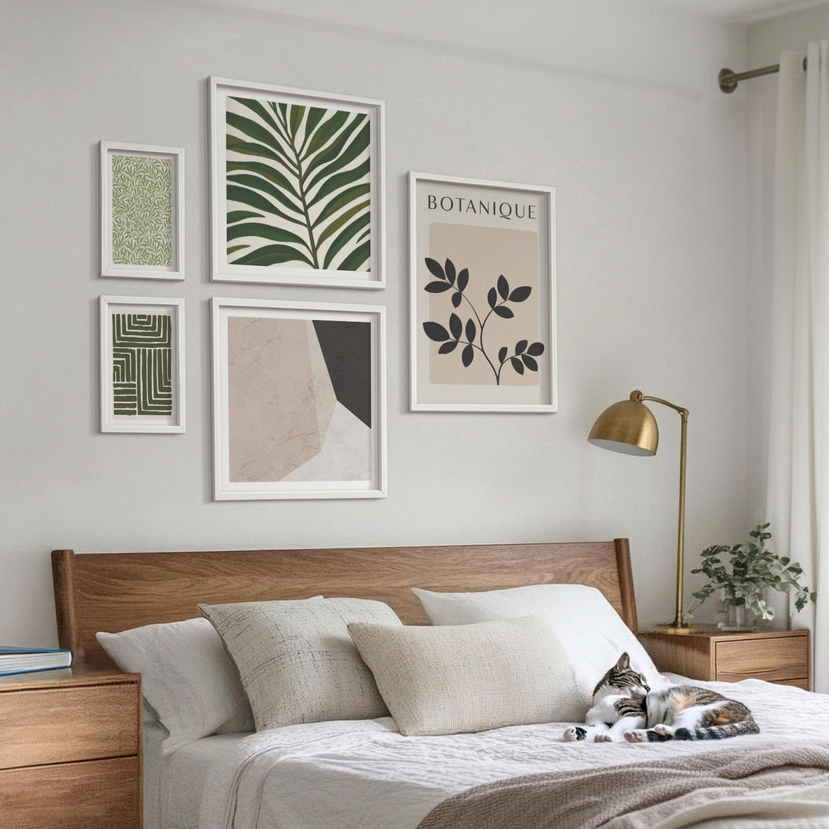 BILDER SET 5er Set - 50x50 cm & 20x30 cm & 40x60 cm Weißer Rahmen - Botanische Boho-Kompositionen - Weiß, Kunststoff (40/60cm) - TULUP