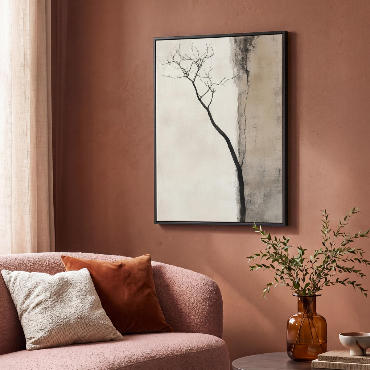 LEINWAND Bilder mit Rahmen - Wabi sabi - Pflanze - Beige - 70x100 - Taupe, Textil (70/100cm) - MuchoWow