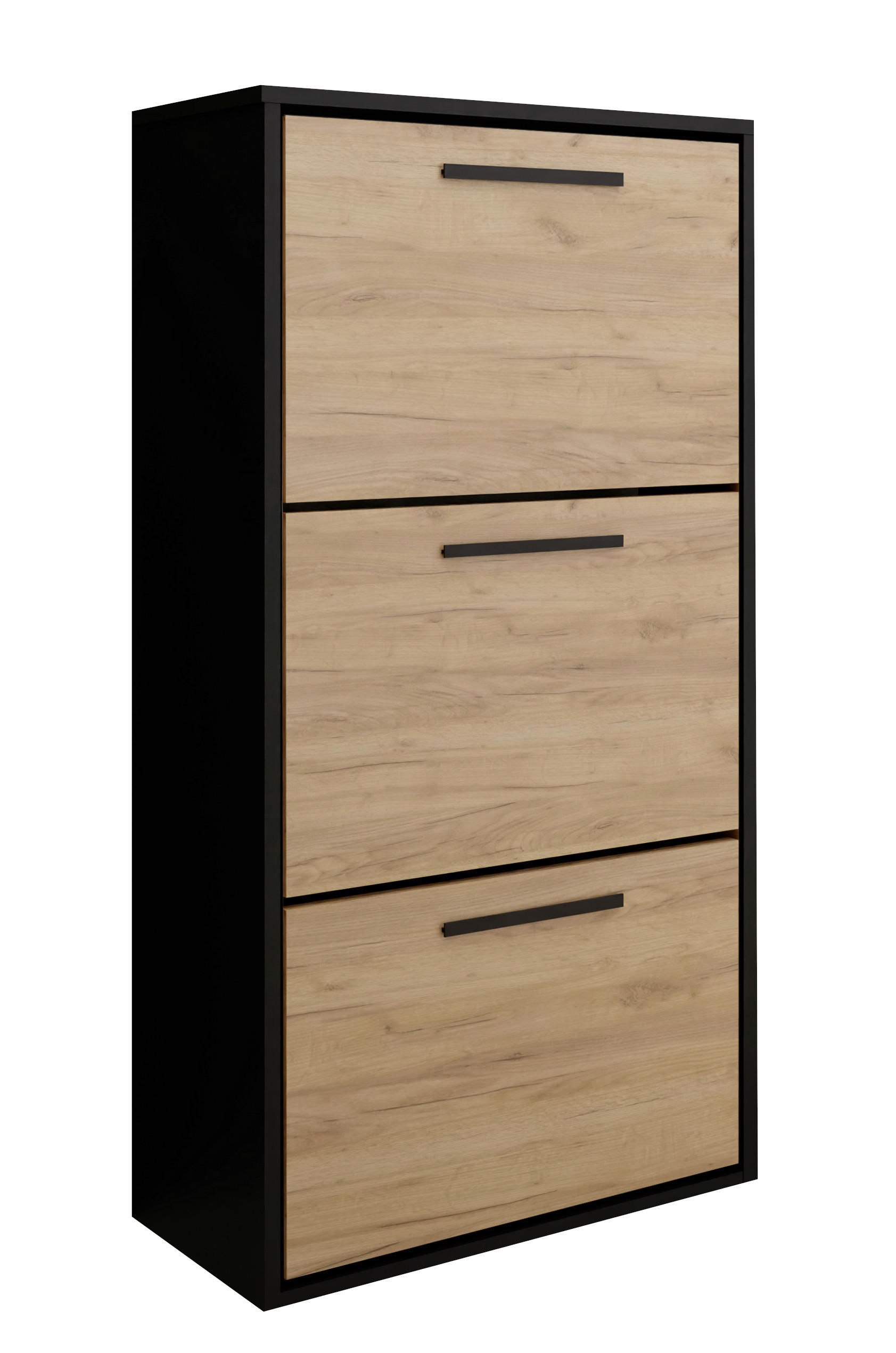 SCHUHSCHRANK Asper Schwarz & Craft Eiche Gold - Honigeiche/Schwarz, Holzwerkstoff (59/114.6/24cm) - Kier Furniture