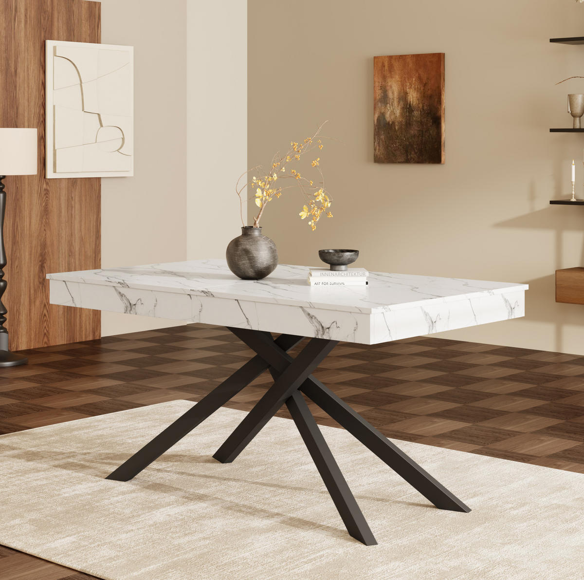 ESSTISCH 140/180/80 cm in Weiß, aus MDF, ausziehbar für 6–8 Personen - Weiß, Holzwerkstoff (180/80/76cm) - Flora Grace