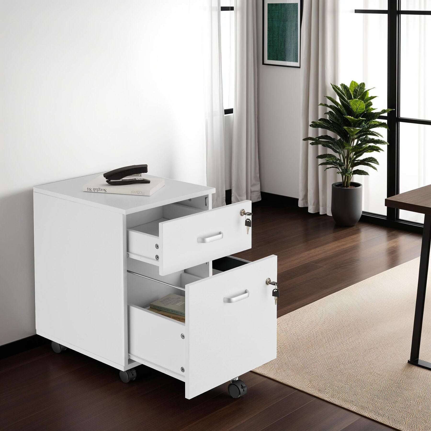 Thumbnail - tectake Rollcontainer, Weiß, Holzwerkstoff, Rechteckig, 40x54.5x46 cm, Arbeitszimmer, Container