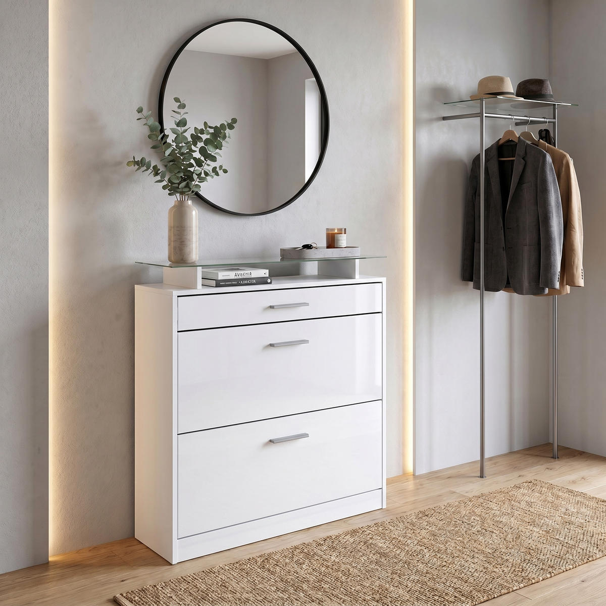 ORMARIĆ za cipele Loret Bijela mat/Bijela visoki sjaj (89 x 104 x 23 cm) - bijela visoki sjaj, drvni materijal (89/104/23cm) - Vladon
