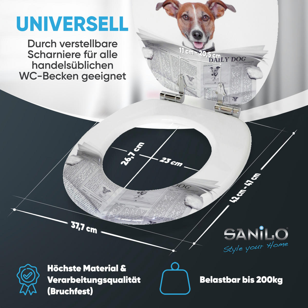 WC-SITZ mit Absenkautomatik Newspaper - Braun, Holzwerkstoff (38/6/47cm) - Sanilo