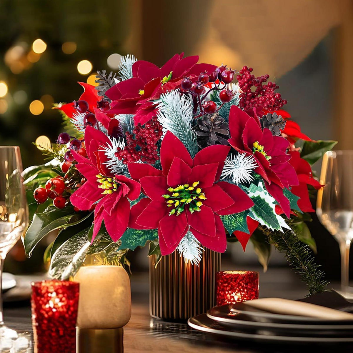 KÜNSTLICHE Weihnachtssterne 4-teiliges Set 31 cm - Rot, Textil (6cm)