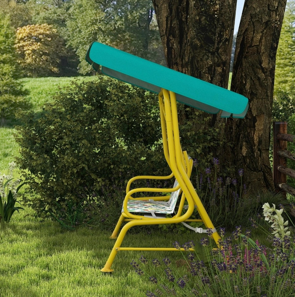 DETSKÁ hollywoodska hojdačka 112/75/120 cm zelená s nastaviteľnou strieškou a bezpečnostnými pásmi z polyesteru - zelená, kov (75/120/112cm) - OKWISH