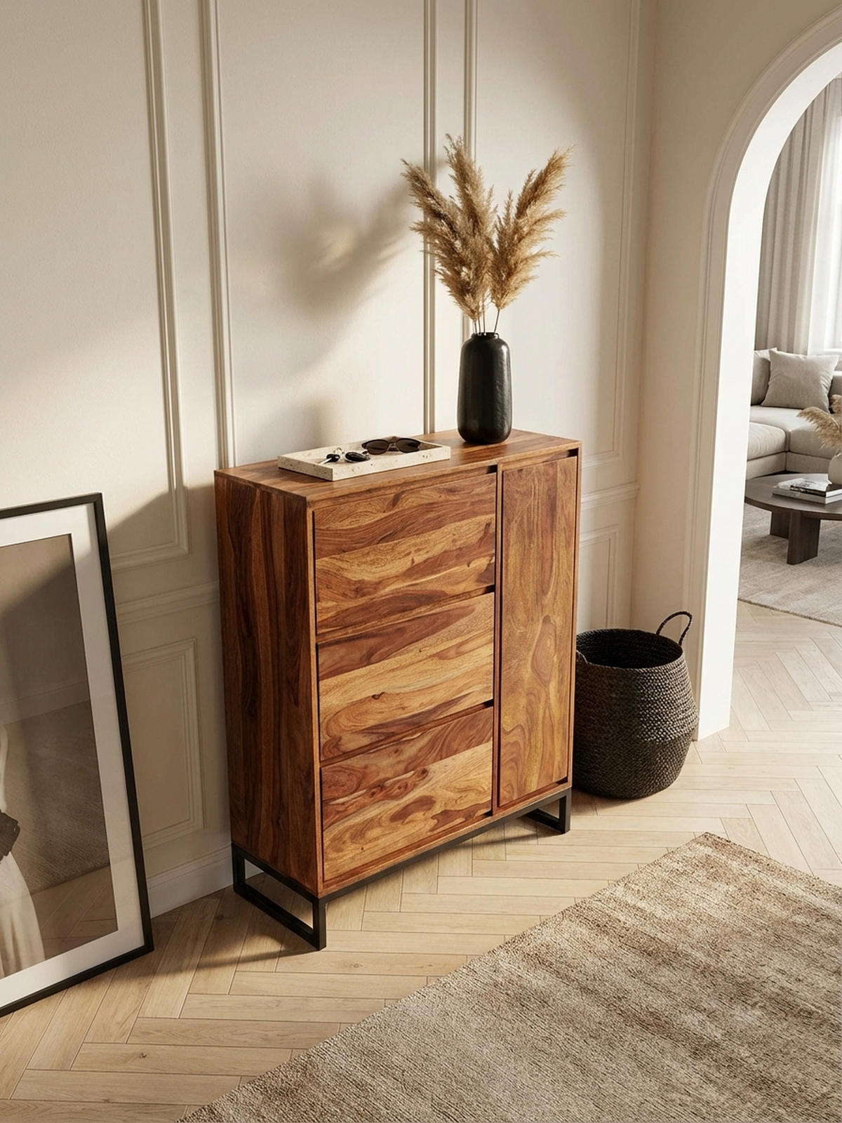 SCHUHSCHRANK – Massivholz, 88x40x120 cm, geschlossen, stilvolles Design - Schwarz/Braun, Holz/Metall (88/120/40cm) - KADIMA DESIGN