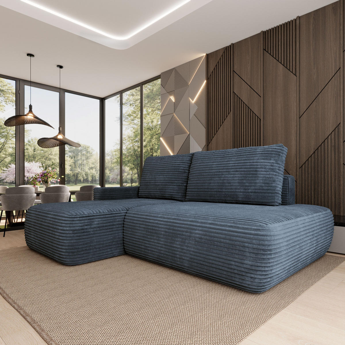 ECKSOFA AVINI T L-S Grau Kordstoff mit Schlaffunktion - Grau, Holzwerkstoff/Textil (277/160cm) - MASSENO