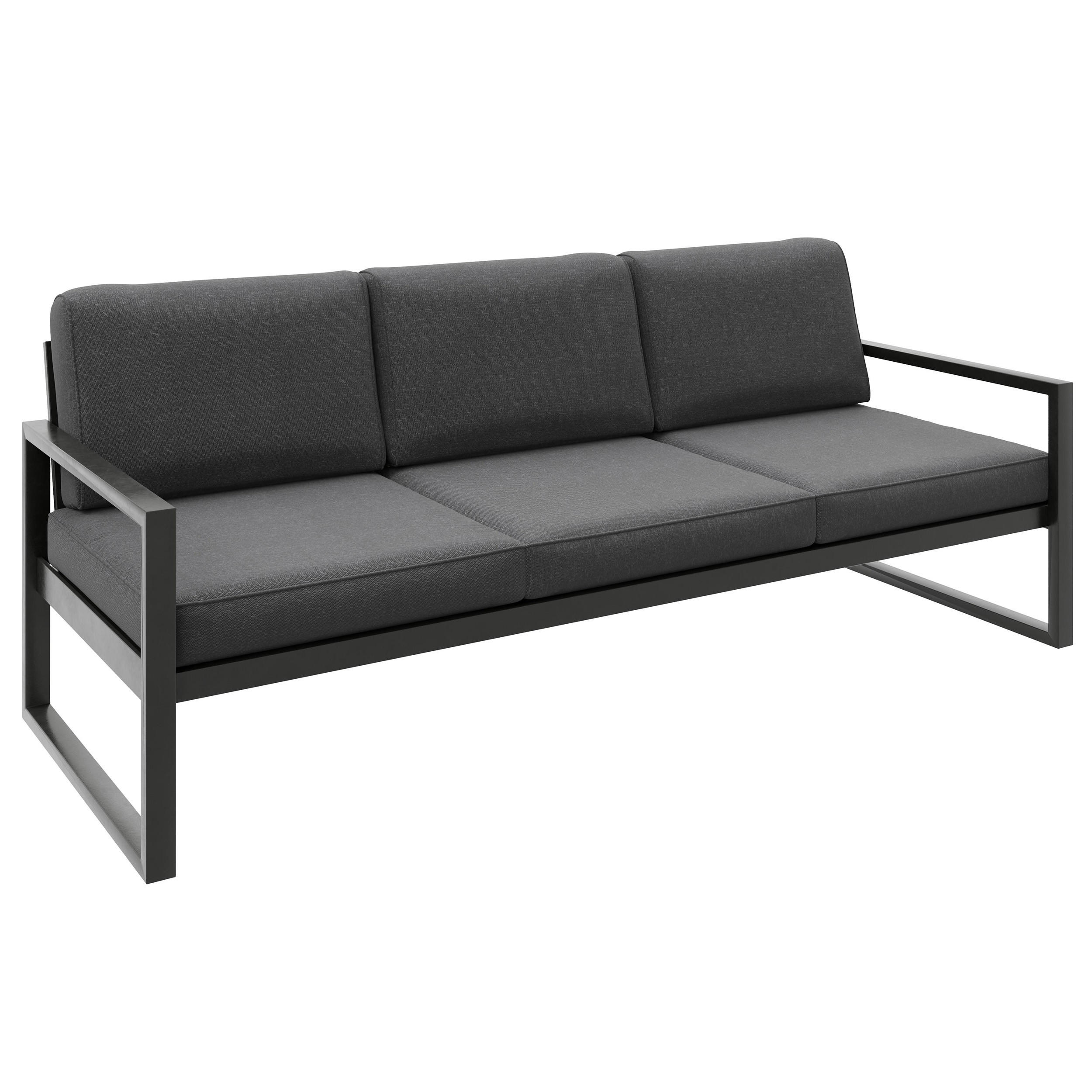 LOUNGESOFA Stella 3-Sitzer mit Metallrahmen, 216 cm, Dunkelgrau - Dunkelgrau/Schwarz, Metall (216/86/80cm) - Beautysofa