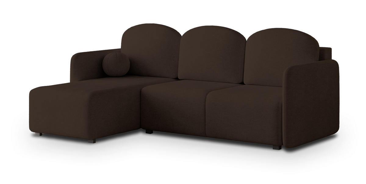 ECKSOFA SUVINO Braun Geflochtener Stoff mit Schlaffunktion - Dunkelbraun, Holz (230/143cm) - MASSENO
