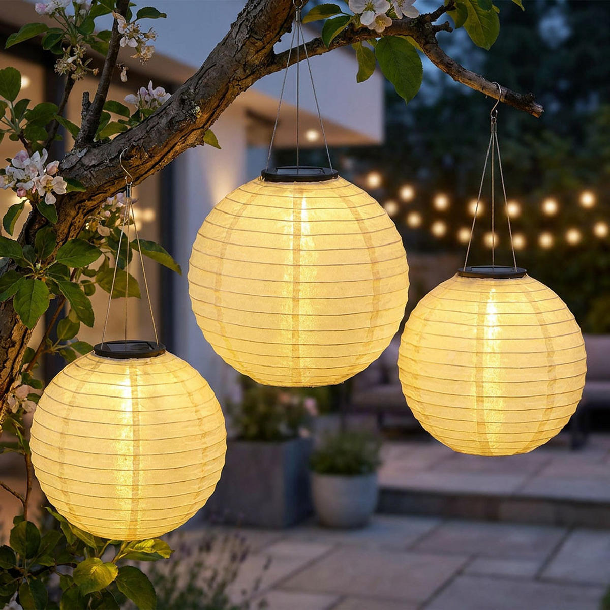 LED AUSSENLEUCHTE Lampion Beige 3er Set - Beige, Metall (30/30/55cm) - Globo Lighting