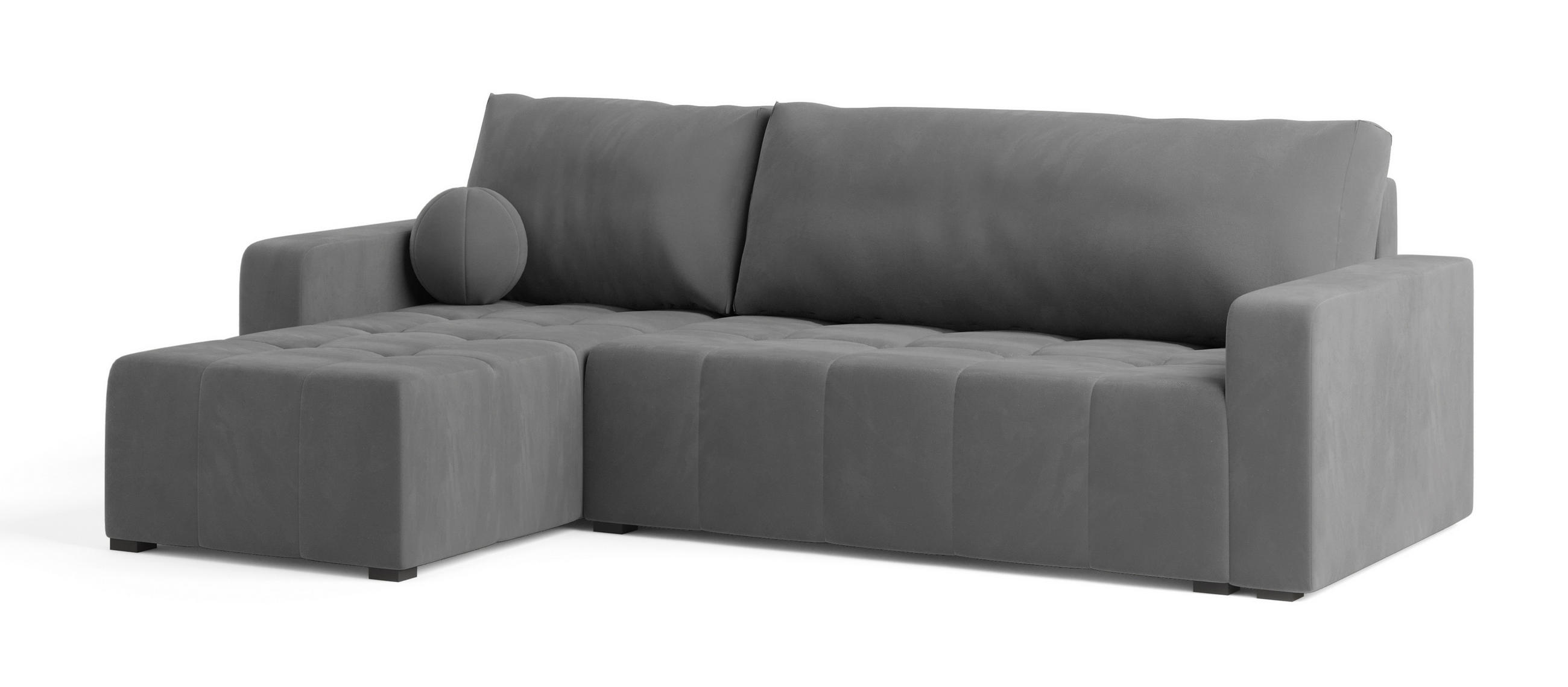 ECKSOFA VOLIRA Grau Plüsch-Stoff mit Schlaffunktion - Grau, Holz (230/143cm) - MASSENO