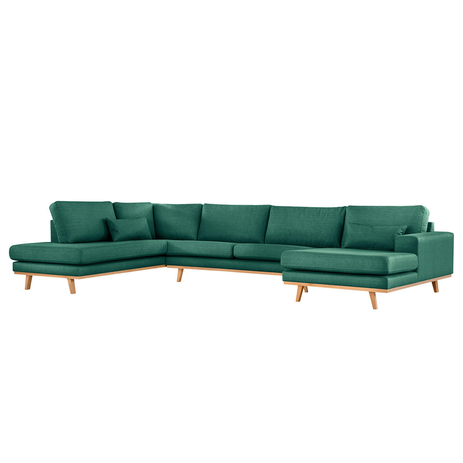 WOHNLANDSCHAFT mit Longchair - Dunkelgrün/Buchefarben, Textil (371/81/219cm) - home24